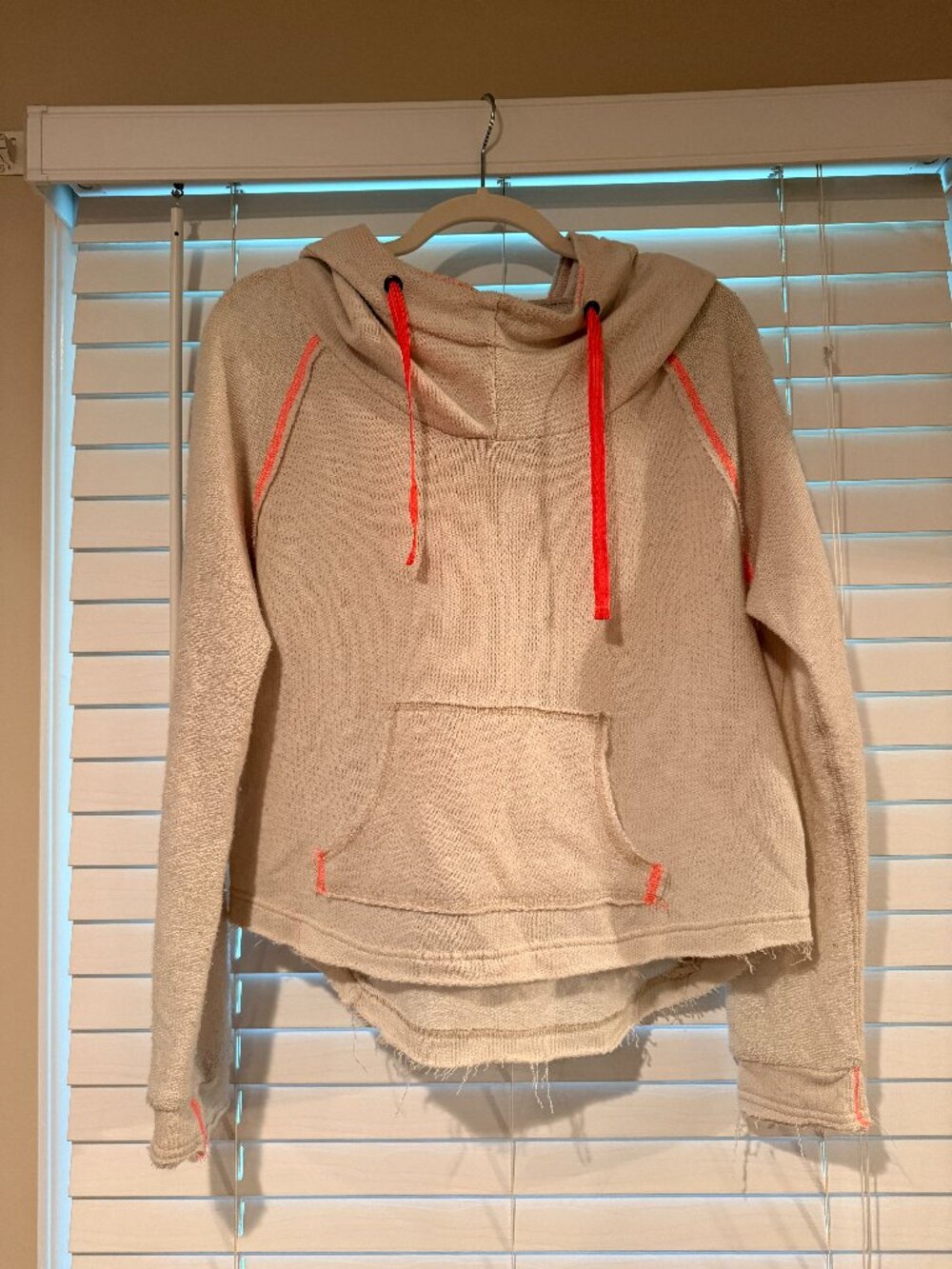 Free People Waffle Knit Hoodie - Cream with Pink Accents